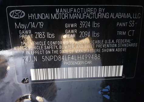 2020 Hyundai Elantra Value Edition z USA, uszkodzony, nr VIN 5NPD84LF4LH499488